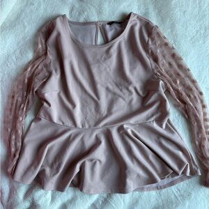 SHEIN Blush Pink Peplum Top with Sheer Polka Dot Sleeves